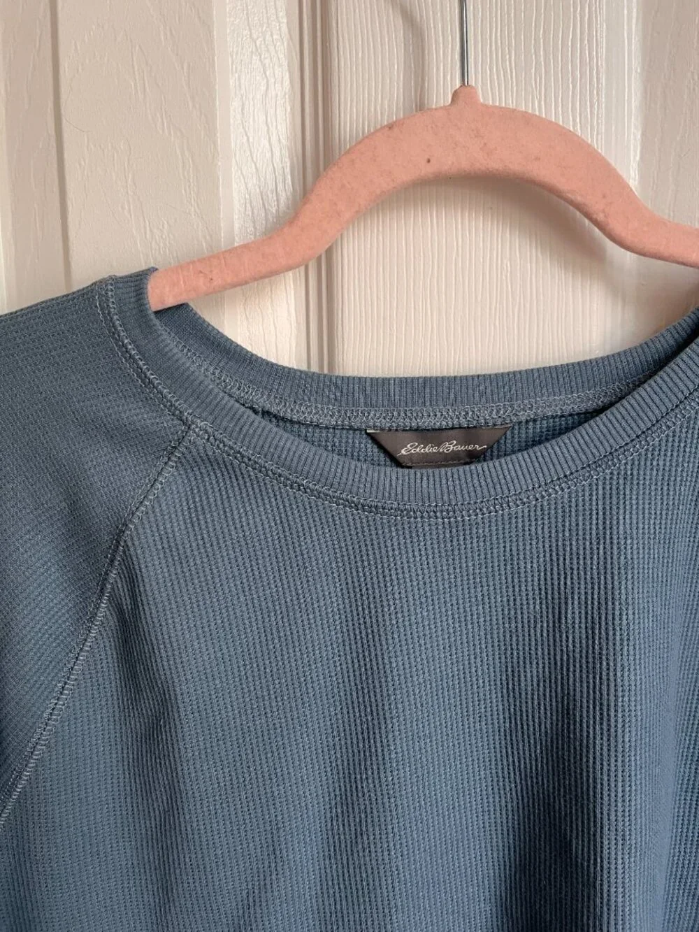 [$5 in a bundle] Dusty blue Eddie Bauer waffle long sleeve tee size L NWT